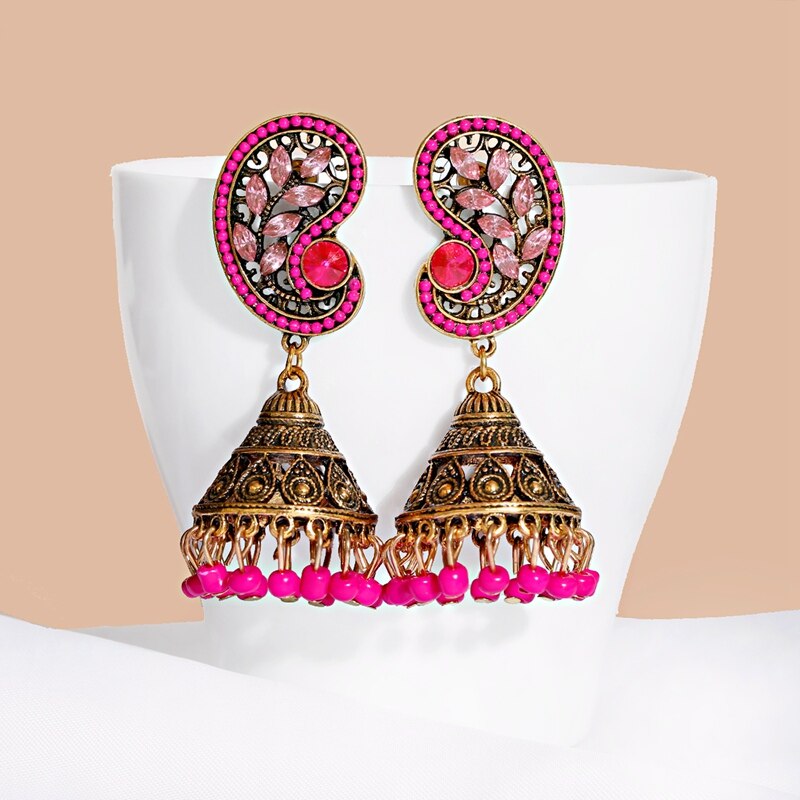 2021-Vintage-Pink-Rhinestone-Leaf-Earrings-For-Women-Kolczyki-Retro-Gold-Color-Alloy-Tassel-Bells-Ea-1005002841291149-3