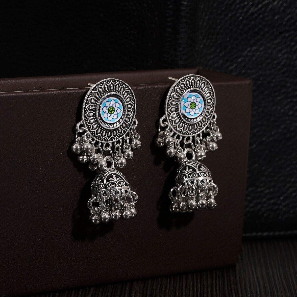 Classic-Vintage-Silver-Color-Alloy-Carved-Bollywood-Oxidized-Earrings-For-Women-Ethnic-Rose-Red-Jhum-1005003651700580-4
