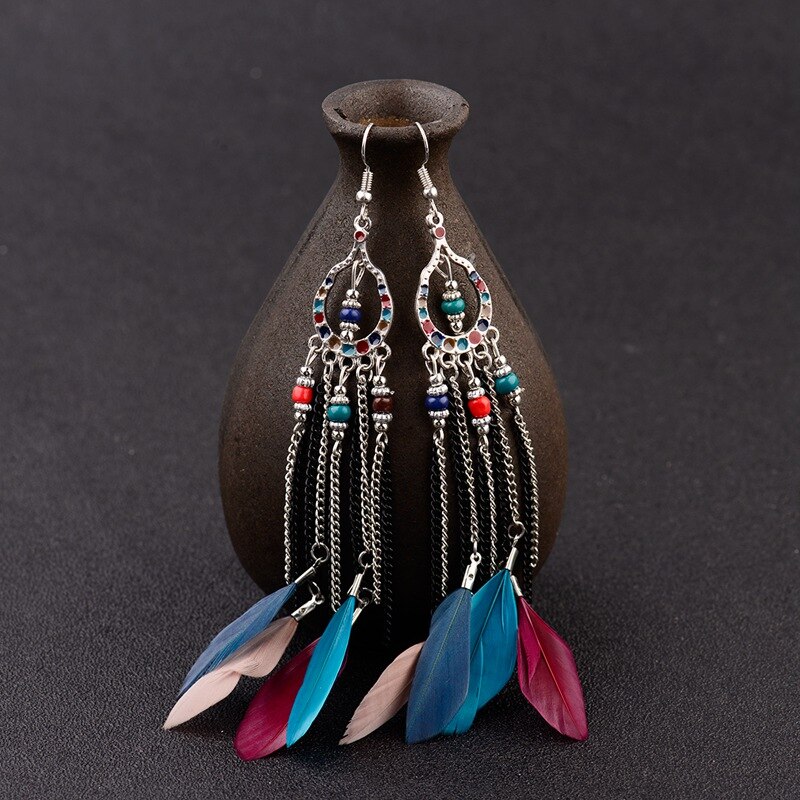 Ethnic-Blue-Feather-Long-Earrings-For-Women-Gypsy-Jhumka-Jhumki-Chain-Indian-Beads-Earrings-Handmade-32939505998-2