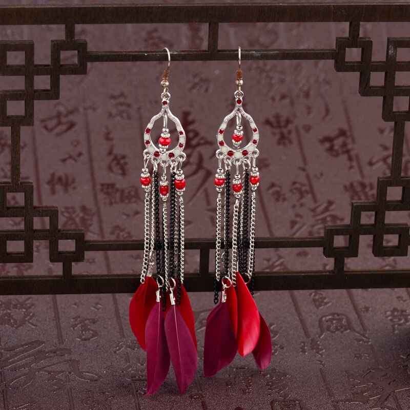 Ethnic-Blue-Feather-Long-Earrings-For-Women-Gypsy-Jhumka-Jhumki-Chain-Indian-Beads-Earrings-Handmade-32939505998-11