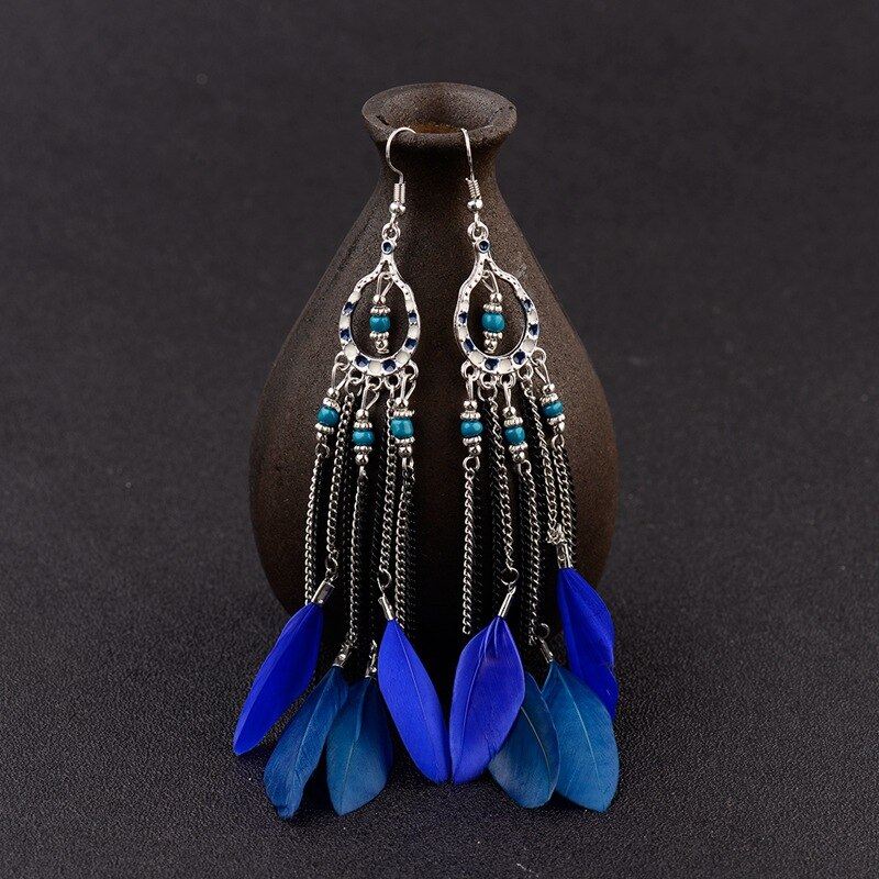 Ethnic-Blue-Feather-Long-Earrings-For-Women-Gypsy-Jhumka-Jhumki-Chain-Indian-Beads-Earrings-Handmade-32939505998-4