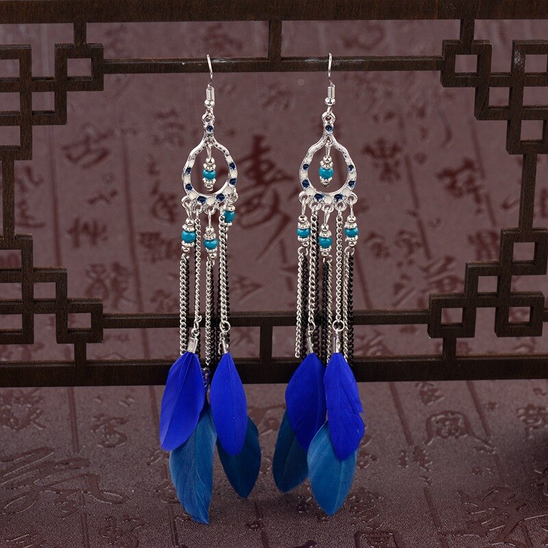 Ethnic-Blue-Feather-Long-Earrings-For-Women-Gypsy-Jhumka-Jhumki-Chain-Indian-Beads-Earrings-Handmade-32939505998-5