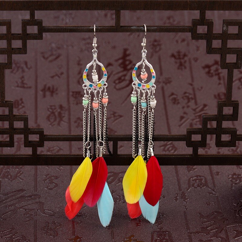Ethnic-Blue-Feather-Long-Earrings-For-Women-Gypsy-Jhumka-Jhumki-Chain-Indian-Beads-Earrings-Handmade-32939505998-9