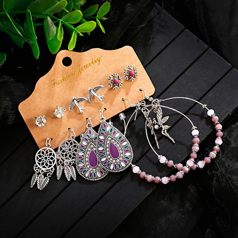 Ethnic-Purple-Beads-Round-Alloy-Dreamcatcher-Earrings-Set-Fashion-Women-Summer-Boho-Flower-Water-Dro-3256801110558558-3