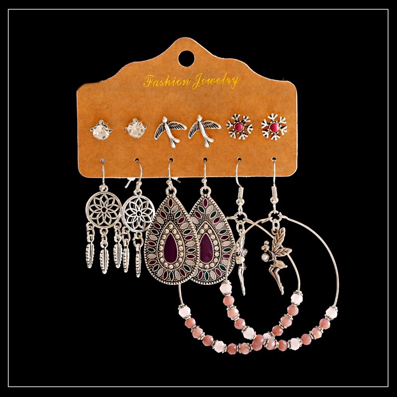 Ethnic-Purple-Beads-Round-Alloy-Dreamcatcher-Earrings-Set-Fashion-Women-Summer-Boho-Flower-Water-Dro-3256801110558558-4