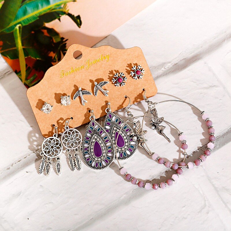 Ethnic-Purple-Beads-Round-Alloy-Dreamcatcher-Earrings-Set-Fashion-Women-Summer-Boho-Flower-Water-Dro-3256801110558558-6