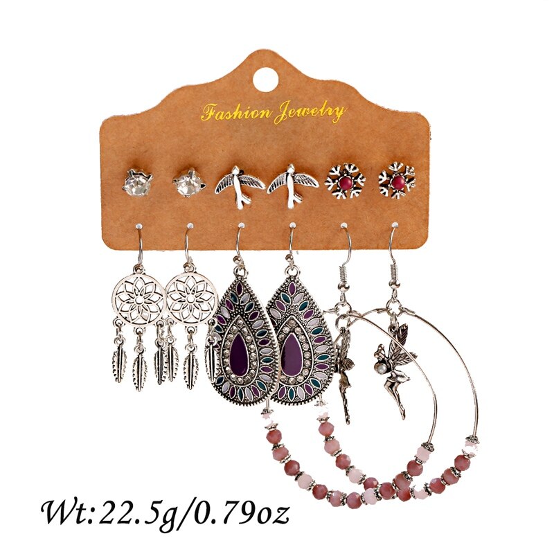 Ethnic-Purple-Beads-Round-Alloy-Dreamcatcher-Earrings-Set-Fashion-Women-Summer-Boho-Flower-Water-Dro-3256801110558558-8