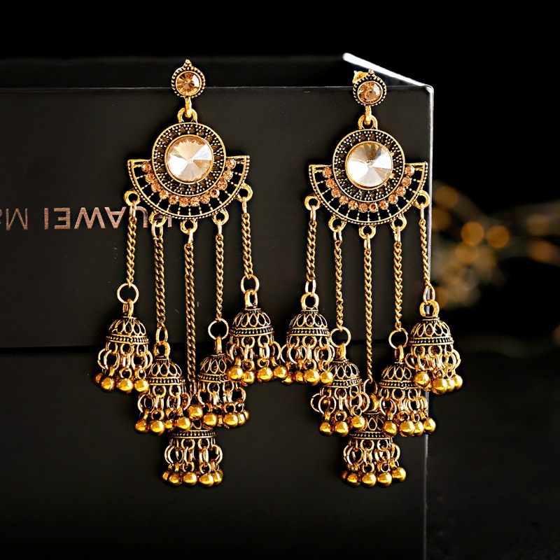 Ethnic-Sector-Silver-Color-Long-Tassel-Bell-Dangle-Earrings-For-Women-Handmade-Rhinestone-Gypsy-Trib-4000299503832-4