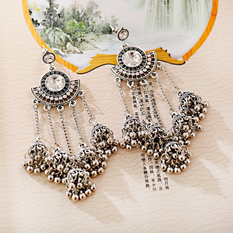 Ethnic-Sector-Silver-Color-Long-Tassel-Bell-Dangle-Earrings-For-Women-Handmade-Rhinestone-Gypsy-Trib-4000299503832-6