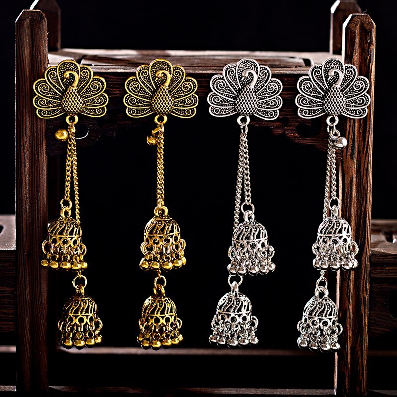 Ethnic-Women-Peacock-Long-Dangle-Earrings-Jhumka-Indian-Earrings-Vintage-Earring-Lantern-Tassel-Pala-4000070873908-2