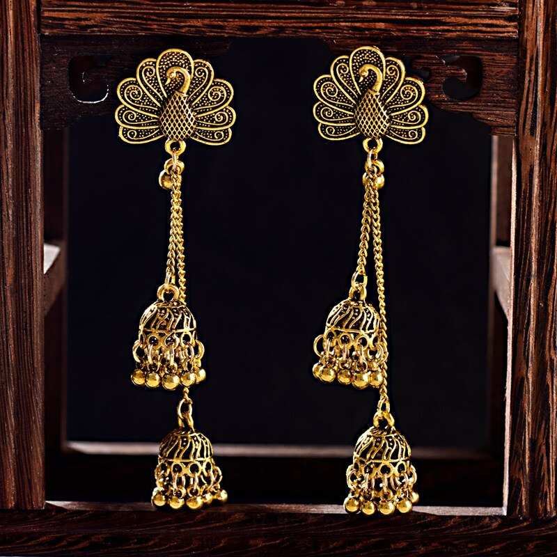 Ethnic-Women-Peacock-Long-Dangle-Earrings-Jhumka-Indian-Earrings-Vintage-Earring-Lantern-Tassel-Pala-4000070873908-3