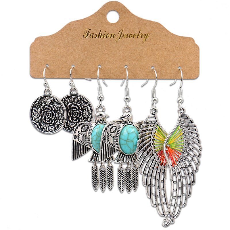 New-Boho-Earrings-Silver-Color-Wing-Pigeon-Shape-Dangle-Earrings-Set-Turquoises-Silk-Vintage-Earring-4000837279195-6