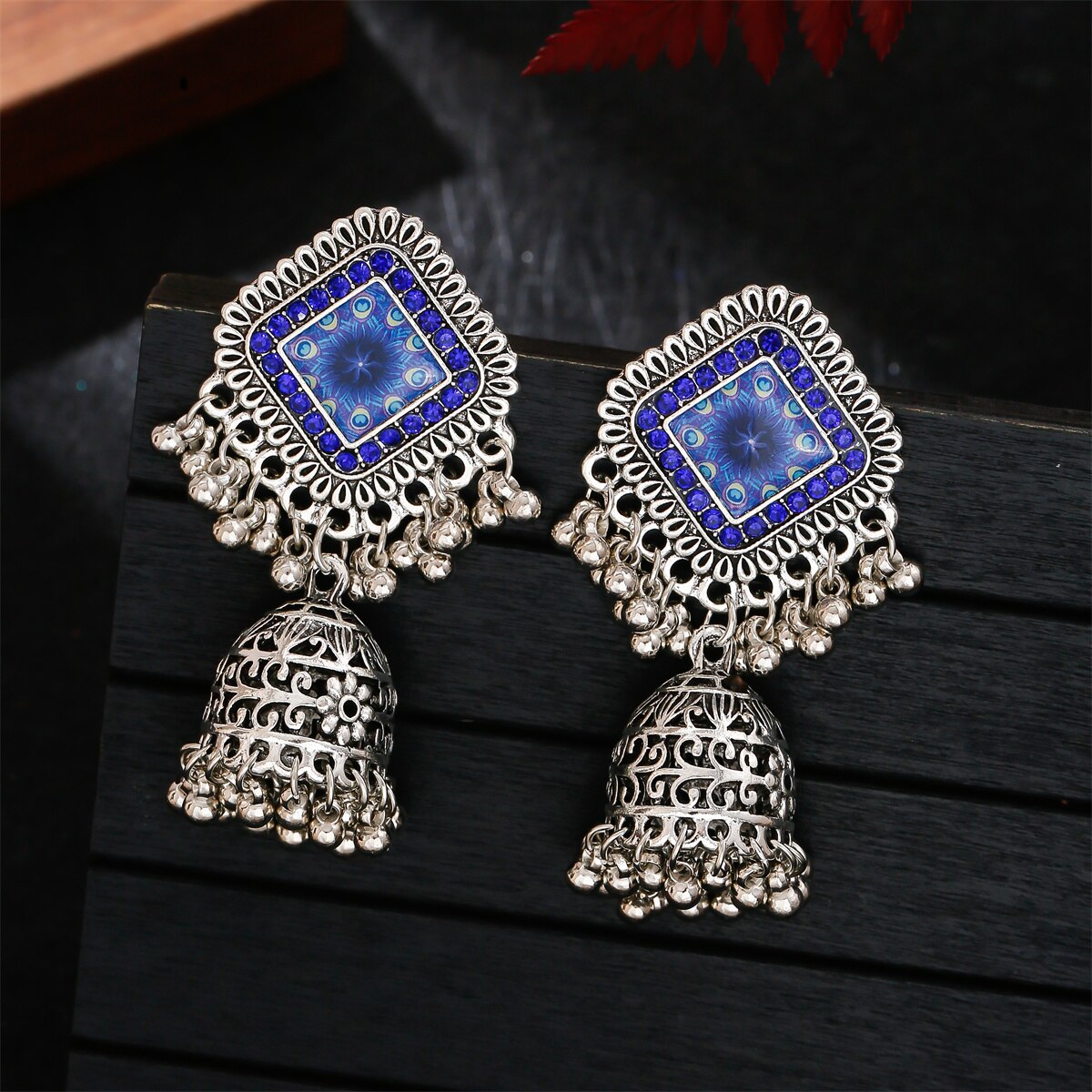 Pendientes-Boho-Vintage-Square-Silver-Color-Indian-Earrings-For-Women-Ethnic-Beads-Bells-Tassel-Wedd-4