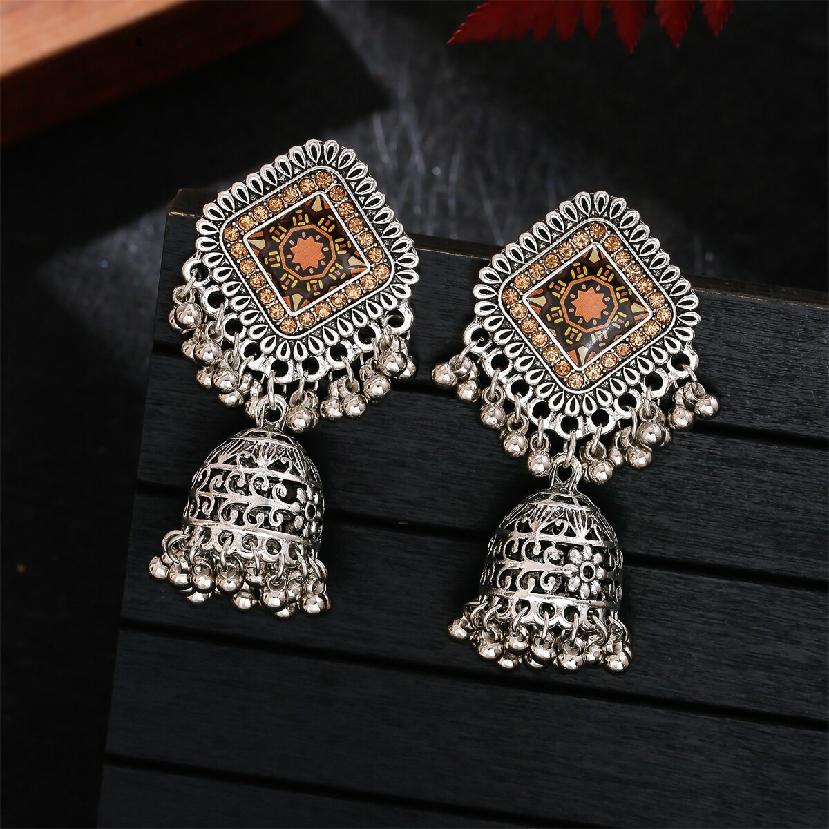 Pendientes-Boho-Vintage-Square-Silver-Color-Indian-Earrings-For-Women-Ethnic-Beads-Bells-Tassel-Wedd-5