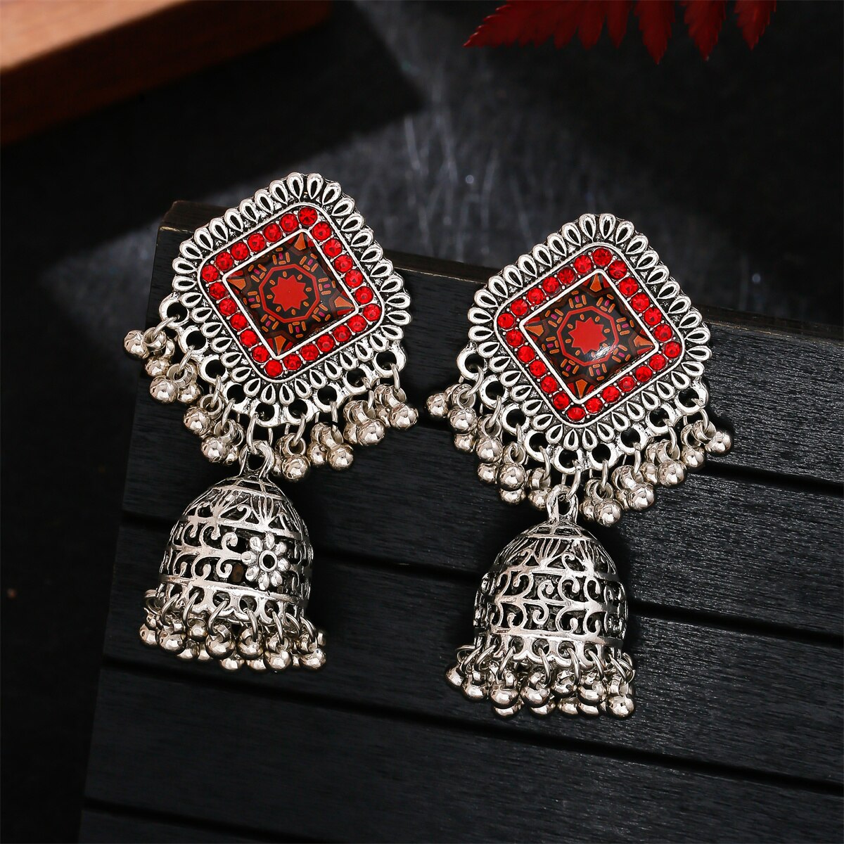 Pendientes-Boho-Vintage-Square-Silver-Color-Indian-Earrings-For-Women-Ethnic-Beads-Bells-Tassel-Wedd-6