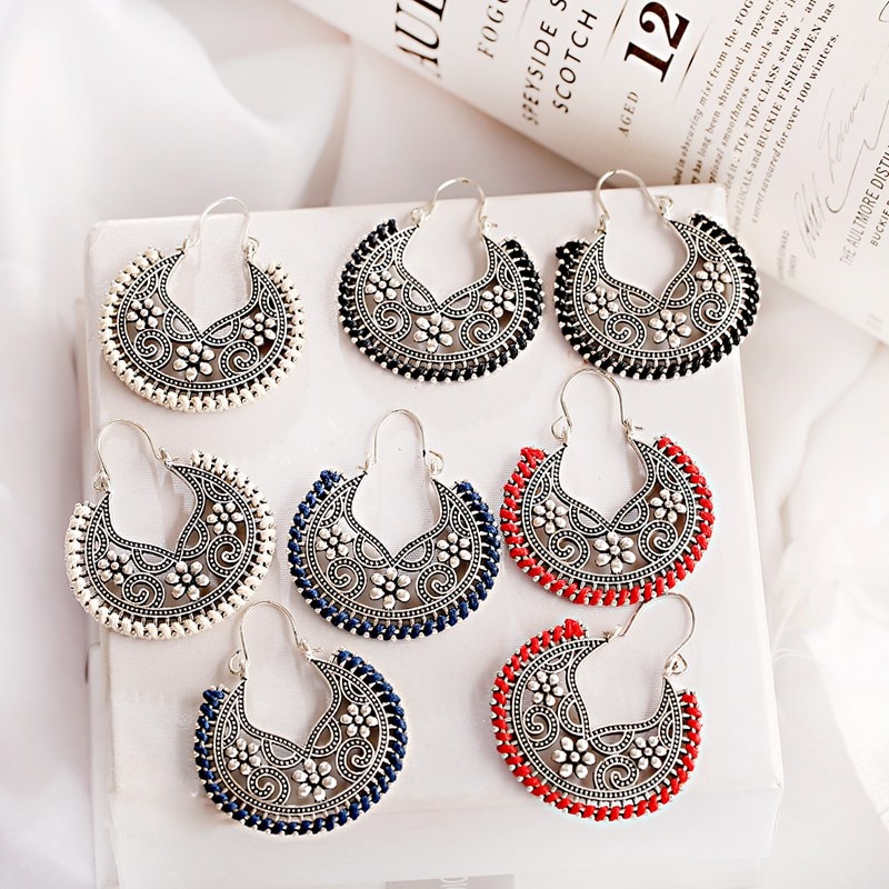 Retro-Bollywood-Womens-Jewellery-Ethnic-Silver-Plated-Afghan-Semicircle-Silk-Drop-Jhumka-Indian-Earr-4001233170665-3
