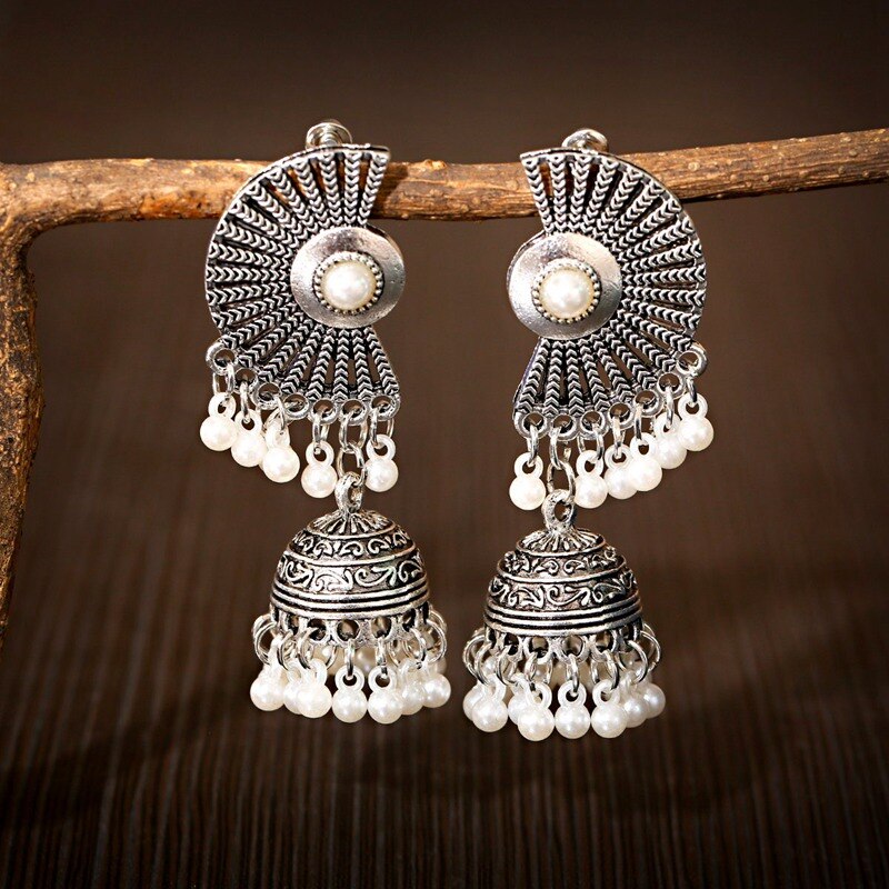Retro-Silver-Color-Sector-Jhumka-Earrings-For-Women-Boho-Gypsy-Pearl-Tassel-Indian-Drop-Earrings-Ore-4001134948720-3