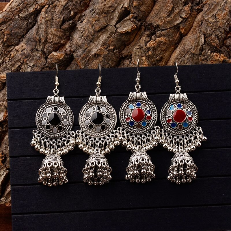 Traditional-Indian-Ethnic-Silver-Color-Drop-Earrings-Tassel-For-Women-Gypsy-Tassel-Jhumka-Jhumki-Ear-32920946793-2