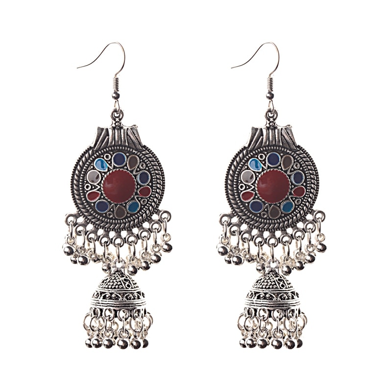 Traditional-Indian-Ethnic-Silver-Color-Drop-Earrings-Tassel-For-Women-Gypsy-Tassel-Jhumka-Jhumki-Ear-32920946793-11