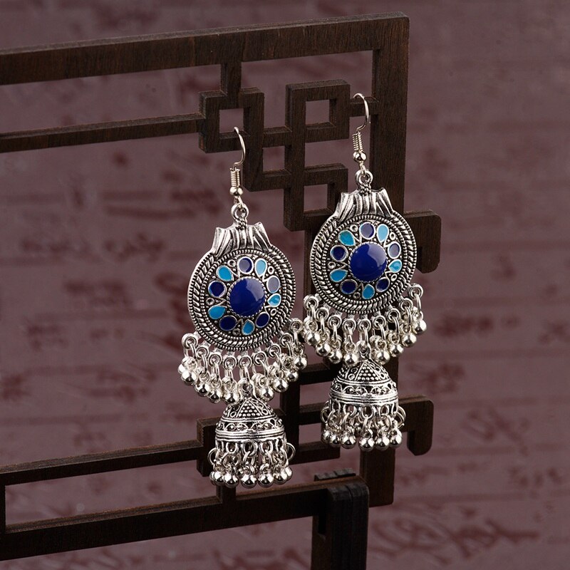 Traditional-Indian-Ethnic-Silver-Color-Drop-Earrings-Tassel-For-Women-Gypsy-Tassel-Jhumka-Jhumki-Ear-32920946793-4