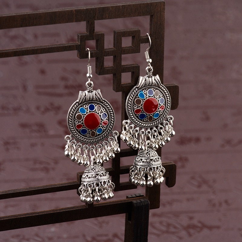 Traditional-Indian-Ethnic-Silver-Color-Drop-Earrings-Tassel-For-Women-Gypsy-Tassel-Jhumka-Jhumki-Ear-32920946793-6