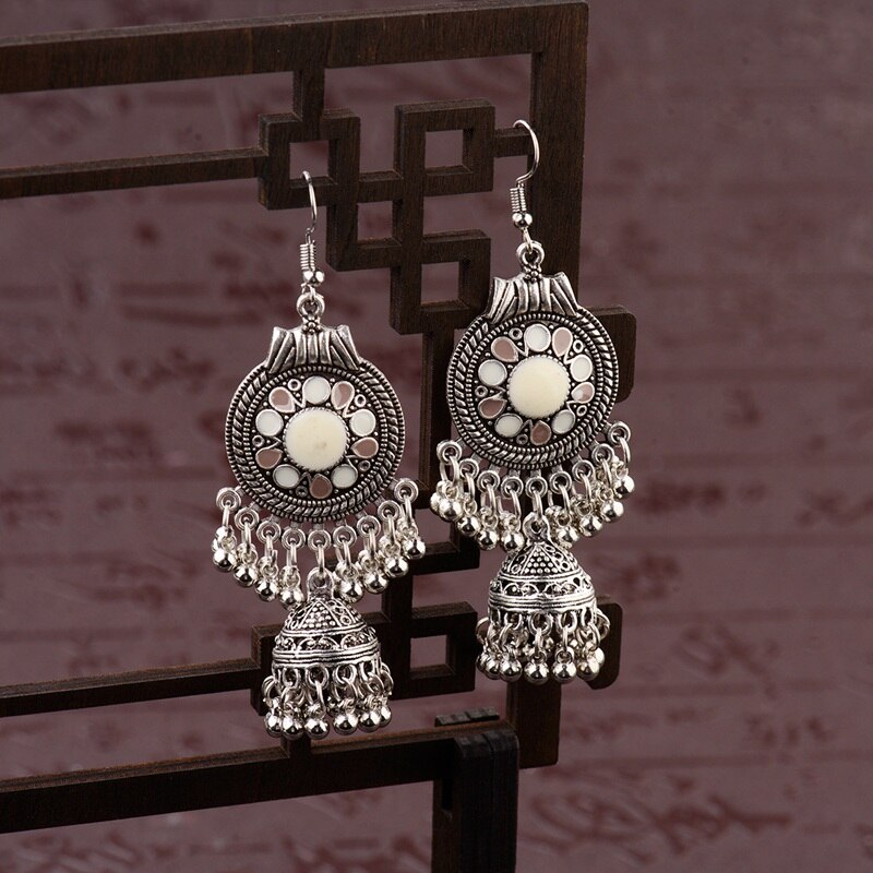 Traditional-Indian-Ethnic-Silver-Color-Drop-Earrings-Tassel-For-Women-Gypsy-Tassel-Jhumka-Jhumki-Ear-32920946793-9