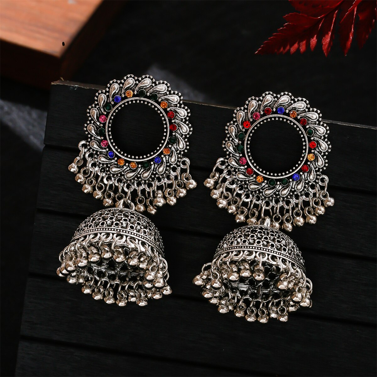 Womens-Retro-Big-Silver-Color-Round-Waves-Wedding-Earrings-Pendientes-Ethnic-Zircon-Beads-Tassel-Ear-2