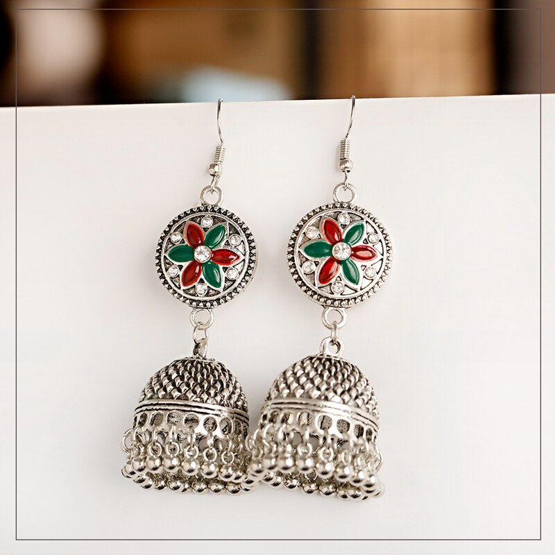 Womens-Silver-Color-Beads-Tassel-Indian-Jhumka-Earrings-Ethnic-Vintage-Flower-Bollywood-Oxidized-Bel-4001255744049-4