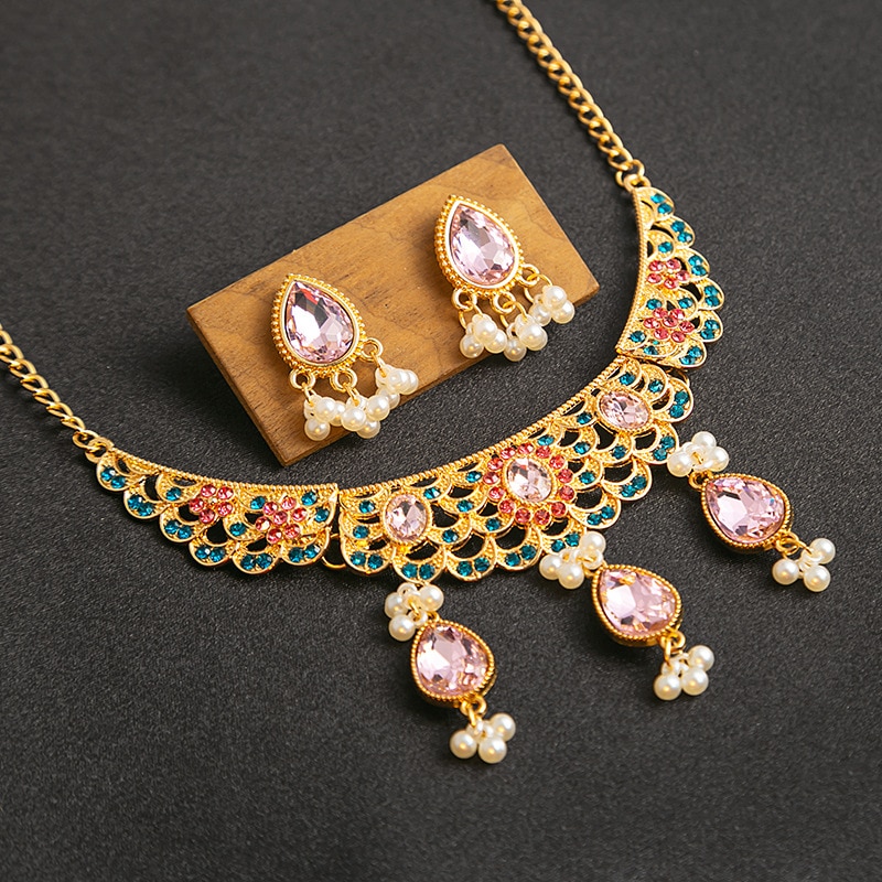 Bohemia-Luxury-Pink-Zircon-Water-Drop-Pendant-Necklace-Earring-for-Women-High-Quality-Wedding-Bridal-1005005038234921-3
