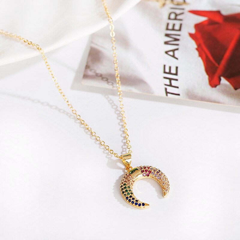 Classic-Gold-Color-Cross-Crystal-Pendants-Chain-Necklaces-Fashion-Jewelry-Shiny-Zirconia-Choker-moon-4000866764364-3