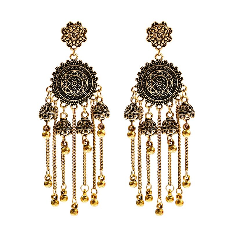 Classical-Geometric-Long-Chain-Bell-Tassel-Hanging-Earrings-Gypsy-Afghan-Tibetan-Jewelry-Bohemia-Ind-4000449204828-5