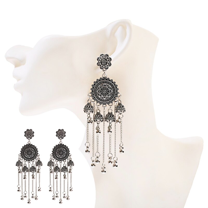 Classical-Geometric-Long-Chain-Bell-Tassel-Hanging-Earrings-Gypsy-Afghan-Tibetan-Jewelry-Bohemia-Ind-4000449204828-7