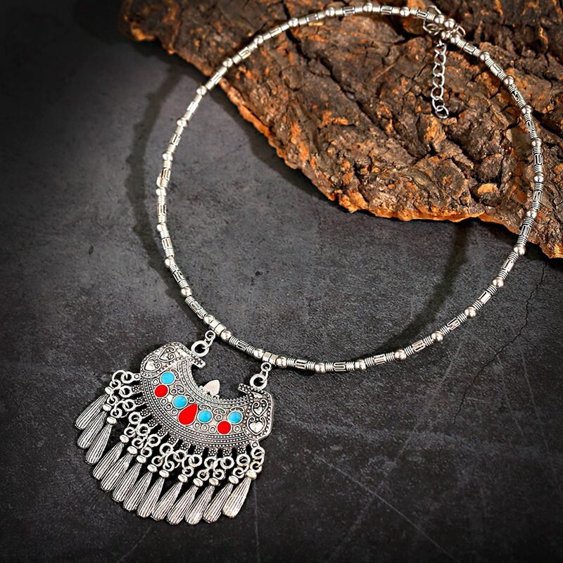 Ethnic-Boho-Bohemian-Necklace-For-Women-Choker-Jewelry-Vintage-Red-Stone-Beads-Charm-Silver-Color-Al-1005001914288506-2