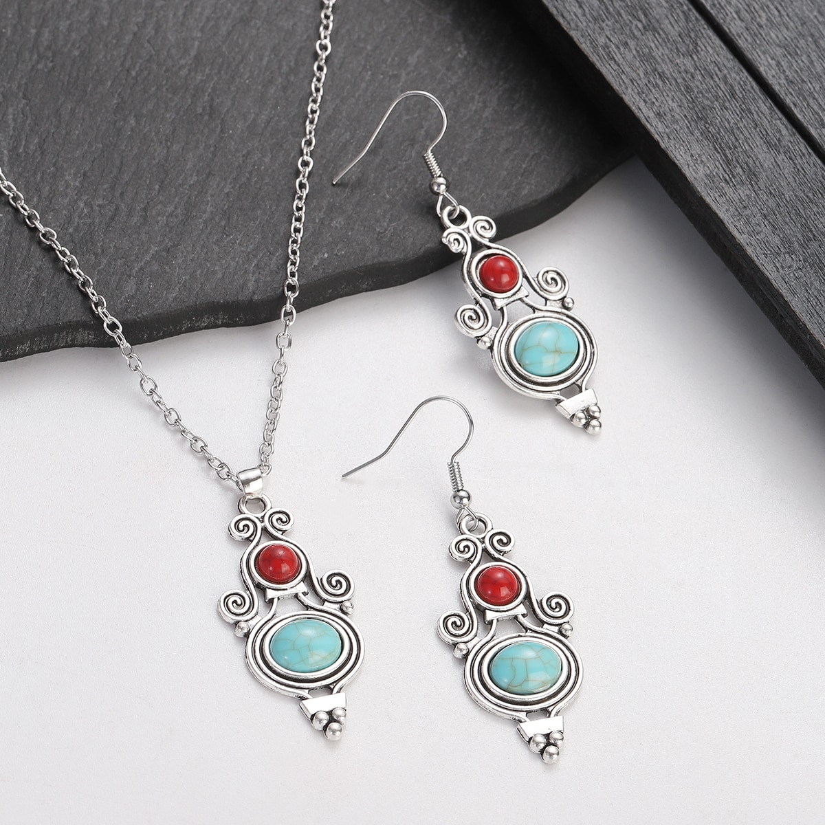 Ethnic-Boho-Red-Blue-Stone-Pendant-Necklace-Earring-Set-Women-Girls-Silver-Color-Geometric-Jewelry-S-1005004921122202-2