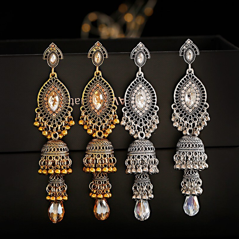 Ethnic-Womens-Gold-Color-Jhumka-Indian-Earrings-Vintage-Rhinestone-Exaggerated-Lantern-Tassel-Palace-2