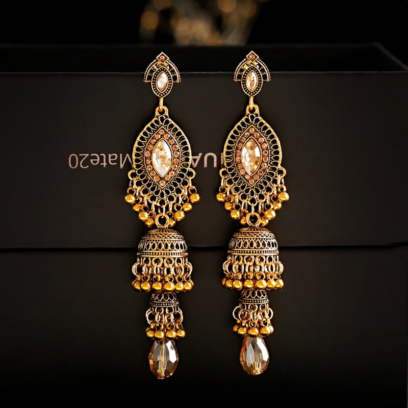 Ethnic-Womens-Gold-Color-Jhumka-Indian-Earrings-Vintage-Rhinestone-Exaggerated-Lantern-Tassel-Palace-3
