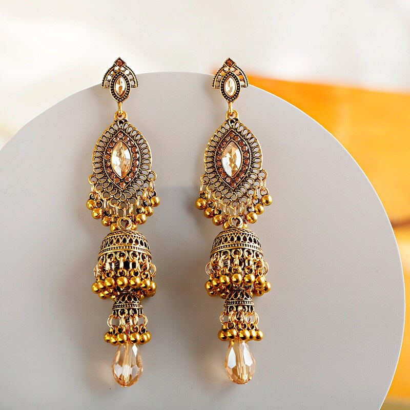 Ethnic-Womens-Gold-Color-Jhumka-Indian-Earrings-Vintage-Rhinestone-Exaggerated-Lantern-Tassel-Palace-5