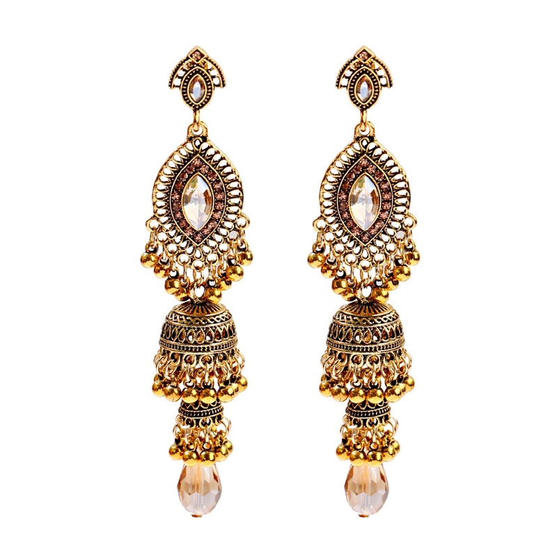 Ethnic-Womens-Gold-Color-Jhumka-Indian-Earrings-Vintage-Rhinestone-Exaggerated-Lantern-Tassel-Palace-7