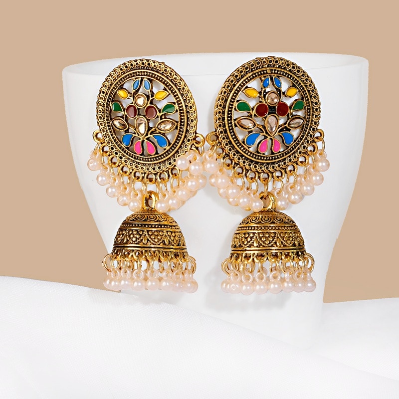 Flower-Indian-Jhumka-Earrings-For-Women-Bohemian-Retro-Gold-Color-Bell-Pearl-Beads-Tibetan-Earrings--1005003139886225-5