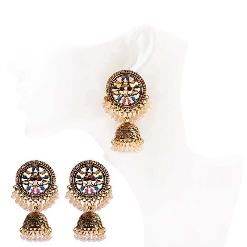 Flower-Indian-Jhumka-Earrings-For-Women-Bohemian-Retro-Gold-Color-Bell-Pearl-Beads-Tibetan-Earrings--1005003139886225-8