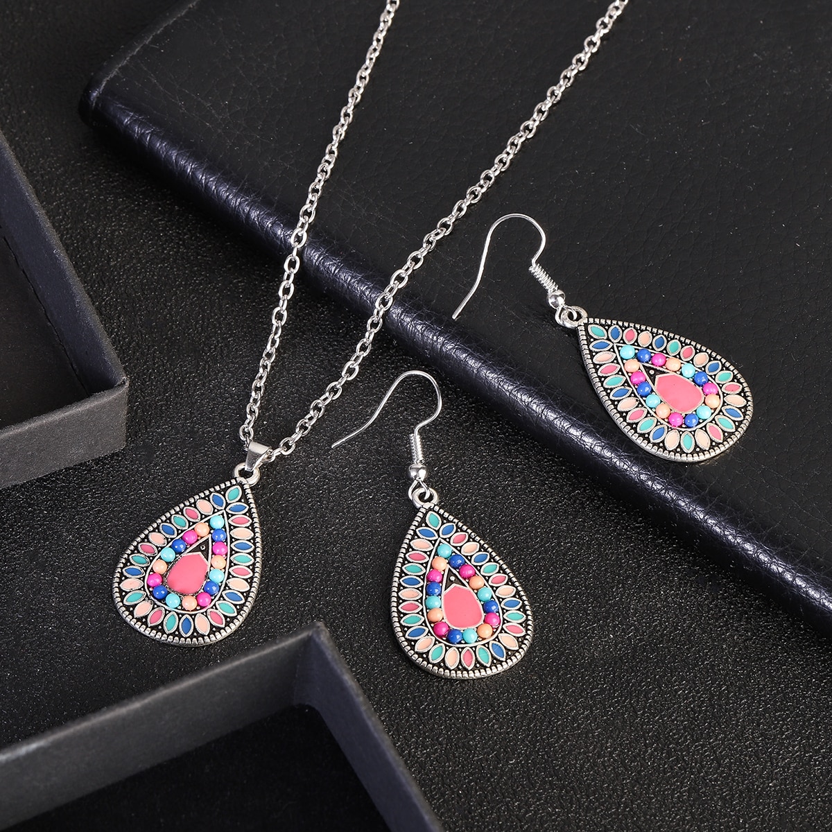New-Ethnic-Boho-Flower-Earrings-Jewelry-Set-Bijoux-Women39s-Corful-Dripping-Oil-Earrings-Necklace-Se-1005004549738816-5