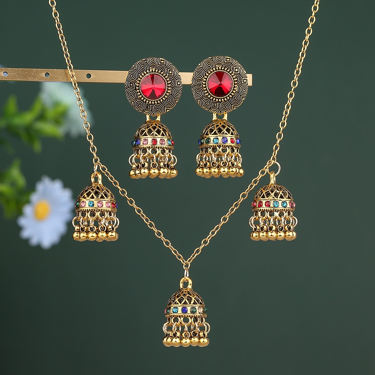 New-Women39s-Indian-Jewelry-Set-EarringNecklace-Wedding-Jewelry-Hangers-Luxury-Retro-Red-CZ-Geometry-1005004536295375-2