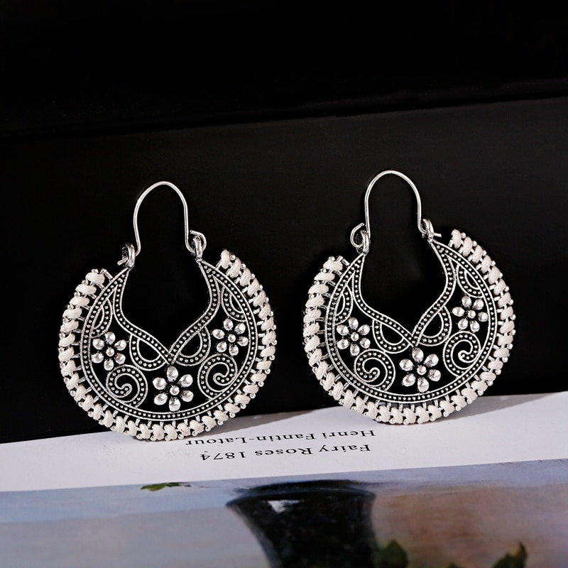 Retro-Bollywood-Womens-Jewellery-Ethnic-Silver-Plated-Afghan-Semicircle-Silk-Drop-Jhumka-Indian-Earr-2