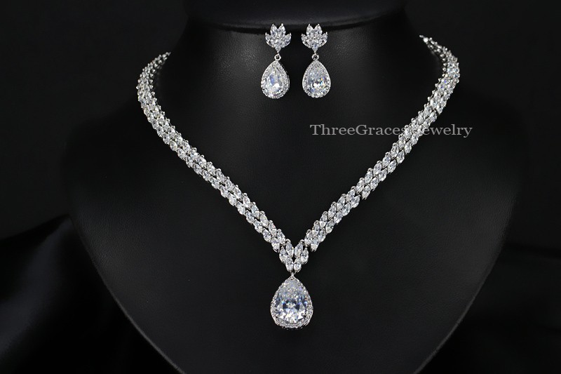 ThreeGraces-Classic-Double-Marquise-Shape-Cubic-Zircon-Flower-Drop-Pear-Necklace-Earrings-Engagement-32676835847-6