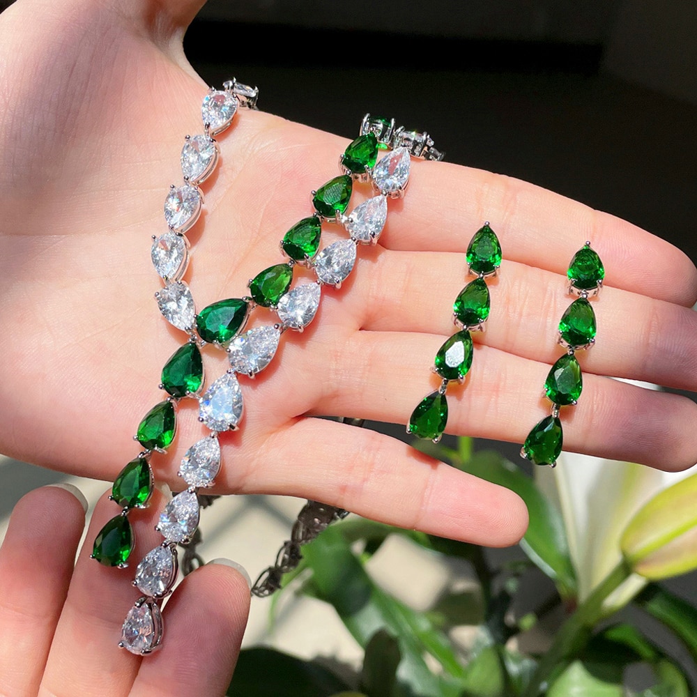 ThreeGraces-Elegant-Green-Cubic-Zirconia-Long-Water-Drop-Dangle-Earrings-and-Necklace-Bridal-Wedding-3256802779619697-12