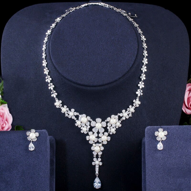 ThreeGraces-Elegant-Shiny-Cubic-Zirconia-Long-Flower-Shape-Simulated-Pearl-Necklace-Earrings-Bridal--4000112067807-12