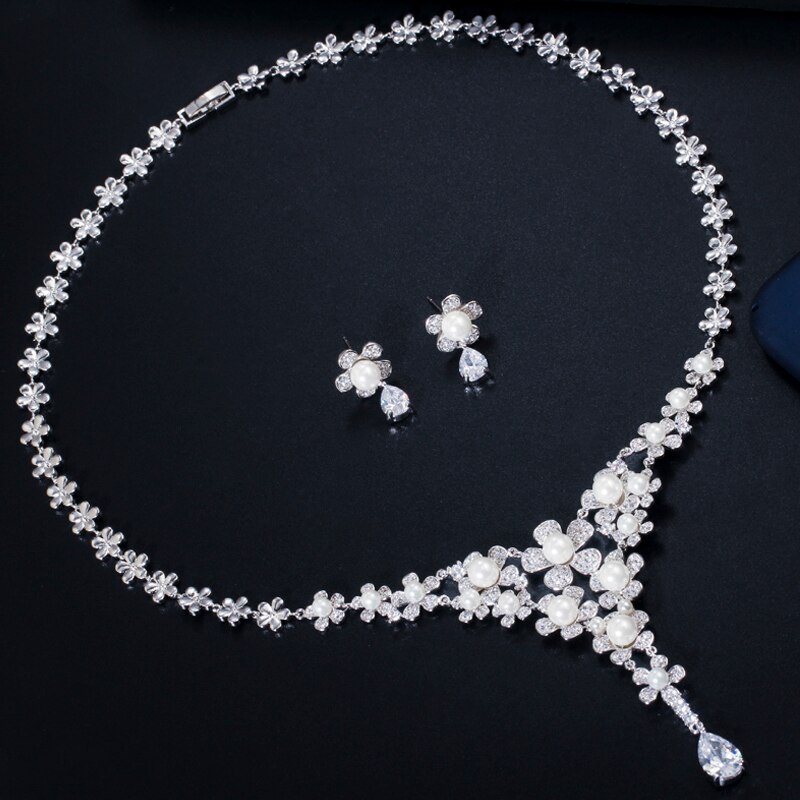 ThreeGraces-Elegant-Shiny-Cubic-Zirconia-Long-Flower-Shape-Simulated-Pearl-Necklace-Earrings-Bridal--4000112067807-7