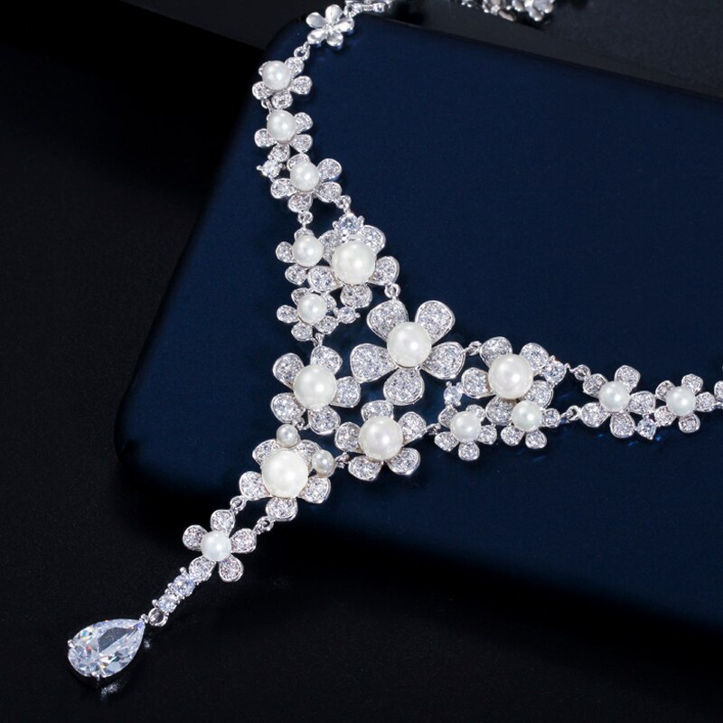 ThreeGraces-Elegant-Shiny-Cubic-Zirconia-Long-Flower-Shape-Simulated-Pearl-Necklace-Earrings-Bridal--4000112067807-9