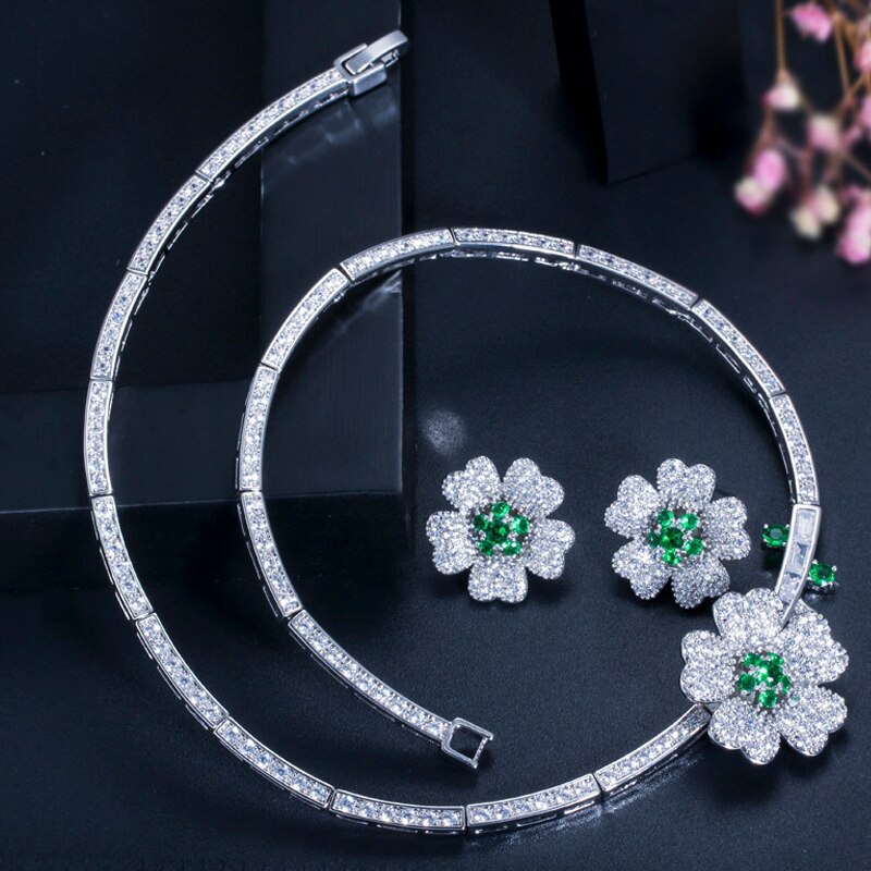 ThreeGraces-High-Quality-Bridal-Wedding-Jewelry-White-Hot-Pink-Cubic-Zirconia-Flower-Necklace-Earrin-4001226549331-11