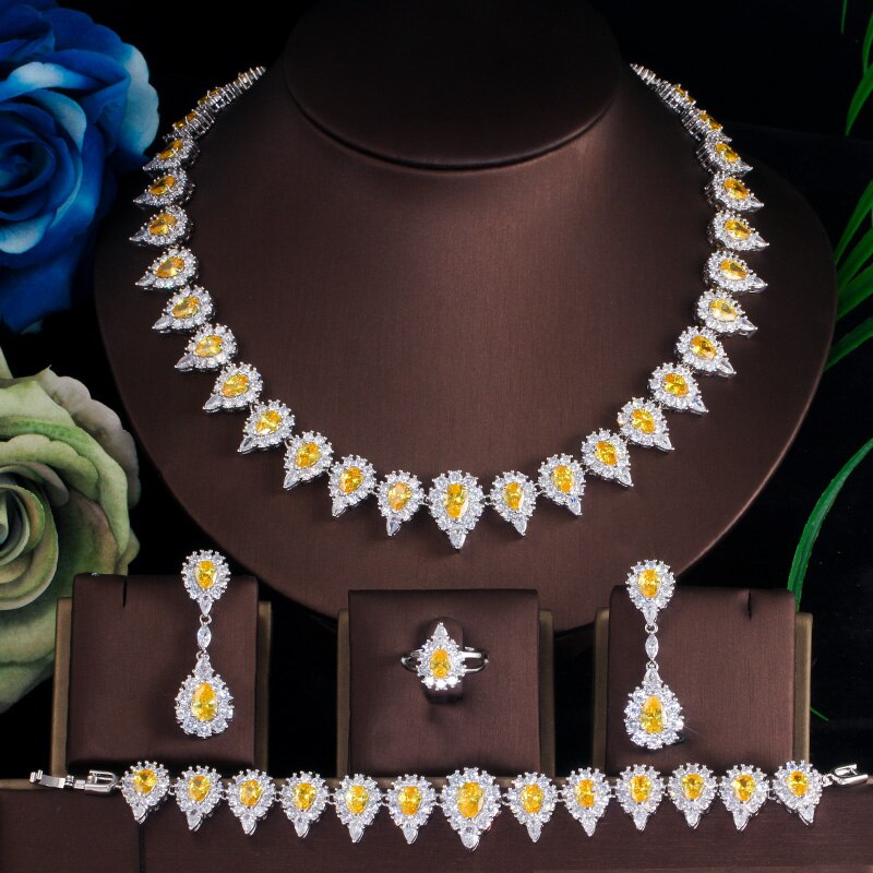 ThreeGraces-Luxury-Yellow-Water-Drop-Crystal-Wedding-Brides-4pcs-Jewelry-Cubic-Zircon-Bracelets-Earr-4001139561794-9